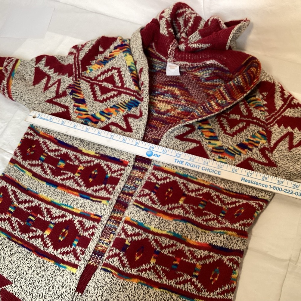 Aztec Southwestern Red and Gray Women's Hooded Cardigan Duster Northern Angel - Picture 11 of 13